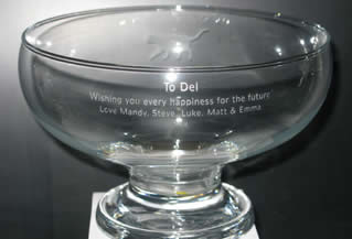 Etching on glass bowl